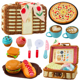 Zestaw Piknikowy Koszyk Pleciony Jedzenie Akcesoria 33 el.