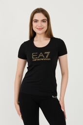 EA7 Czarny damski t-shirt z cyrkoniami, Rozmiar M