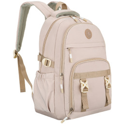 Beżowy, modny plecak szkolny z poliestru zawieszony