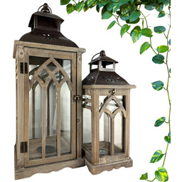 Lampion latarnia drewniana komplet 2 szt brąz 62/43
