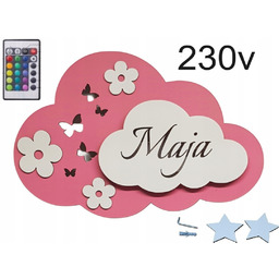 Lampka Kinkiet chmurka imieniem dziecka Kwiatki nocna Led
