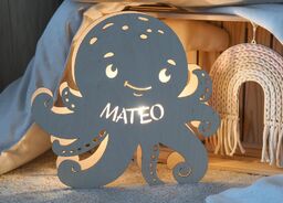 ČistéDřevo Lampa ścienna dla dzieci z imieniem ośmiornica