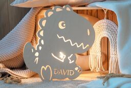 ČistéDřevo Lampa ścienna dla dzieci z imieniem dinozaur