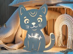 ČistéDřevo Lampa ścienna dla dzieci z imieniem kot