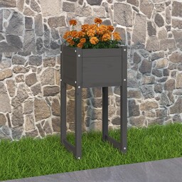 vidaXL Donica, szara, 40x40x81 cm, lite drewno sosnowe