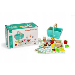 Drewniany Zestaw Piknikowy W Koszyku 28 Elementów Zabawka