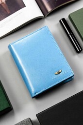 Peterson Skórzany portfel damski średnich rozmiarów niebieski