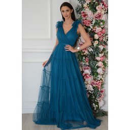 Sukienka maxi z tiulowych falban morska Inez