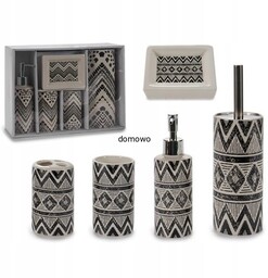 CERAMICZNY ZESTAW ŁAZIENKOWY 5cz czarny romby