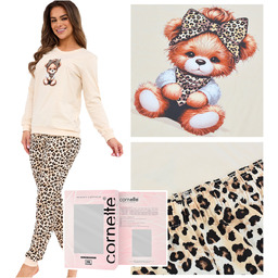 Cornette Piżama Damska Długi Rękaw Spodnie Panterka Bawełna