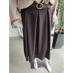 Sztruksowa spódnica z eco paskiem - czekoladowy One