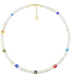 Perłowy choker z kolorowymi koralikami Millefiori damski naszyjnik