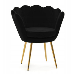 Krzesło Tapicerowane Czarne Muszelka Shell Złote Nogi