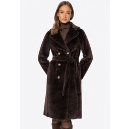 Dwustronny damski płaszcz z wiązaniem ciemny brąz