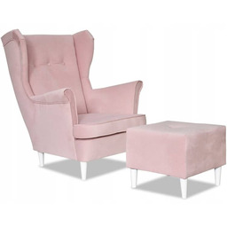 Fotel Uszak z podnóżkiem SALON PIĘKNOŚCI róż PINK