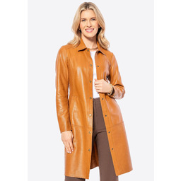 Damski płaszcz z naturalnej skóry owczej karmelowy