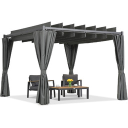 Antracytowa pergola tarasowa Malaga 3x4m z zasłonami Garden