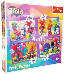 Trefl PUZZLE 4W1 PRZYGODY KOLOROWYCH TROLLI TREFL