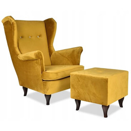 Fotel Uszak z podnóżkiem miodowy miękki velvet