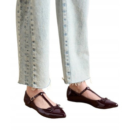 ANNA FIELD BORDOWE LAKIEROWANE BALERINY Z OZDOBNĄ KOKARDKĄ