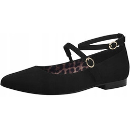 TAMARIS CZARNE BALERINY Z OZDOBNYMI PASKAMI I MIGDAŁOWYM