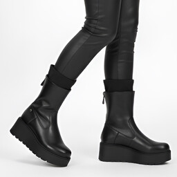 Maciejka Czarne Botki Stylowe Buty Damskie Na Platformie