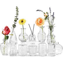 BIGIVACA Małe szklane wazony na pąki, zestaw 12