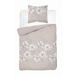 Detexpol Pościel satynowa 140x200 beżowa jasna biała kwiaty
