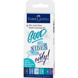 Pisaki Pędzelkowe Pitt Hand Lettering 6Szt Niebieskie Faber-Castell