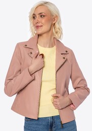 Skórzana kurtka z przeszyciami różowa