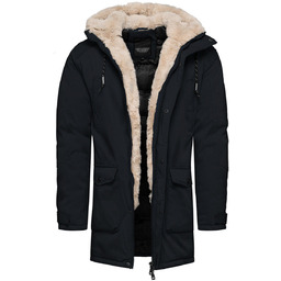 Kurtka męska parka z futerkiem czarna Recea