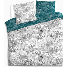 Dwustronna Pościel Bawełniana 240X220 CM Niebieski Roślinny Wzór