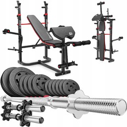 Zestaw obciążeń sztanga 38kg z ławką treningową regulowaną