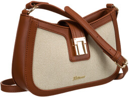 Beżowo-brązowa listonoszka damska ze skóry naturalnej i płótna