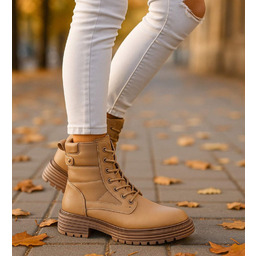 Sznurowane ocieplane botki trapery Khaki