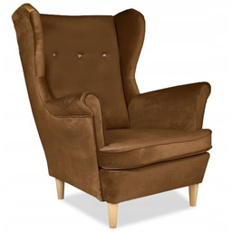 Fotel Uszak ciemnobeżowy OPALONY velvet aksamit