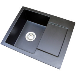 Zlewozmywak granitowy jednokomorowy 57x46 cm z syfonem przyściennym