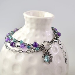 Pakamera Ametyst z apatytem w srebrze - bransoletka