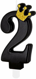 Świeczka cyferka dwa czarna z koroną - 2