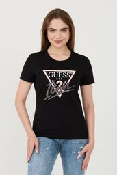 GUESS Czarny damski t-shirt bawełniany Icon Tee