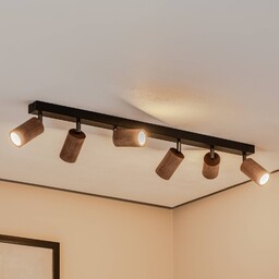 Lampa sufitowa Nise, 6-punktowa, podłużna, stal czarna, drewno
