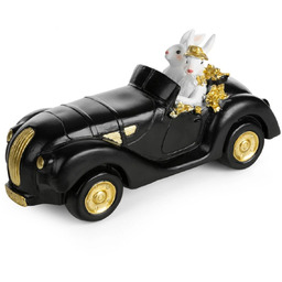 Figurka wielkanocna biało-czarna zajączki w samochodzie CW13-5