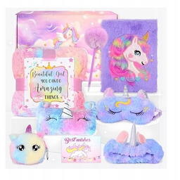 ZESTAW PREZENTOWY JEDNOROŻEC DLA DZIEWCZYNEK ŚWIECĄCY KOC TORBA