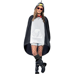 Penguin Party Poncho, Black & White, with Drawstring