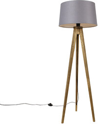 Rustykalna lampa stojąca na trójnogu z odcieniem