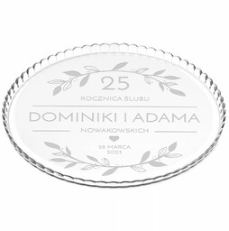 Patera szklana na ciasto bez nóżki grawer