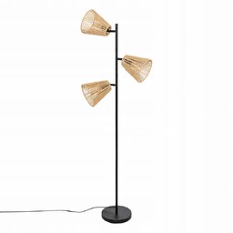 Lampa Stojąca Podłogowa Czarna Metalowa 3 Klosze Plecione