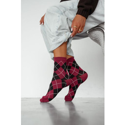 Skarpetki damskie bawełniane bordowe w romby Vintage Milena