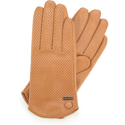 Damskie rękawiczki skórzane dziurkowane camelowe