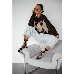 Skarpetki damskie bawełniane brązowe w romby Vintage Milena